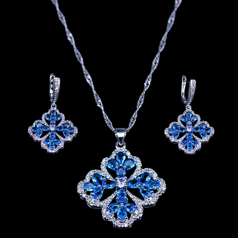 Sterling Silver Aquamarine Floral Necklace Set
