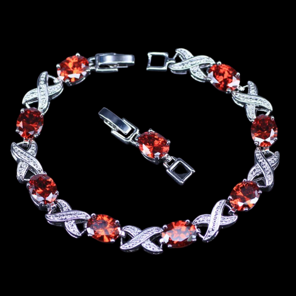 Sterling Silver Garnet Cubic Zirconia Bracelet
