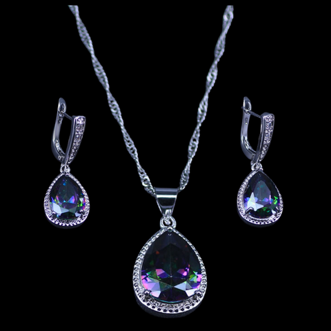 Sterling Silver Mystic Rainbow Necklace Set