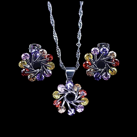 Sterling Silver Multi-Color Swivel Necklace Set