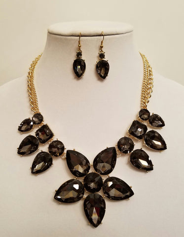 Floral Crystal Statement Necklace Set - Bedazzled By Jeanelle