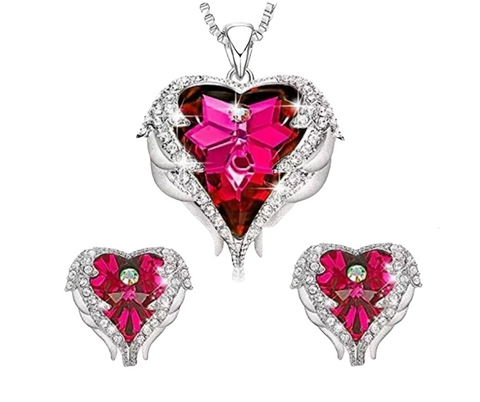 Angel Wing Love Heart Swarovski Crystal Necklace Set