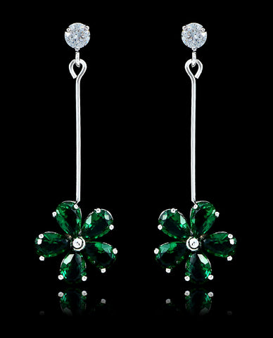 Emerald Green Cubic Zirconia Flower Earrings - Bedazzled By Jeanelle - 1