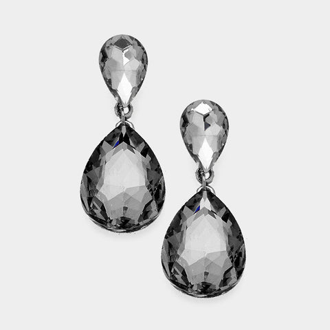 Formal Black Diamond Crystal Teardrop Earrings