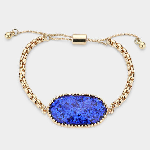 Blue Glittered Hexagon Charm Bracelet