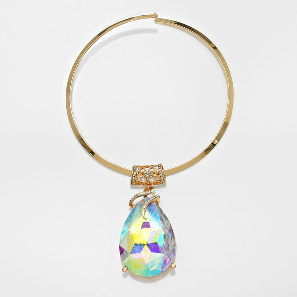 Chunky AB Glass Crystal Teardrop Choker Necklace Set