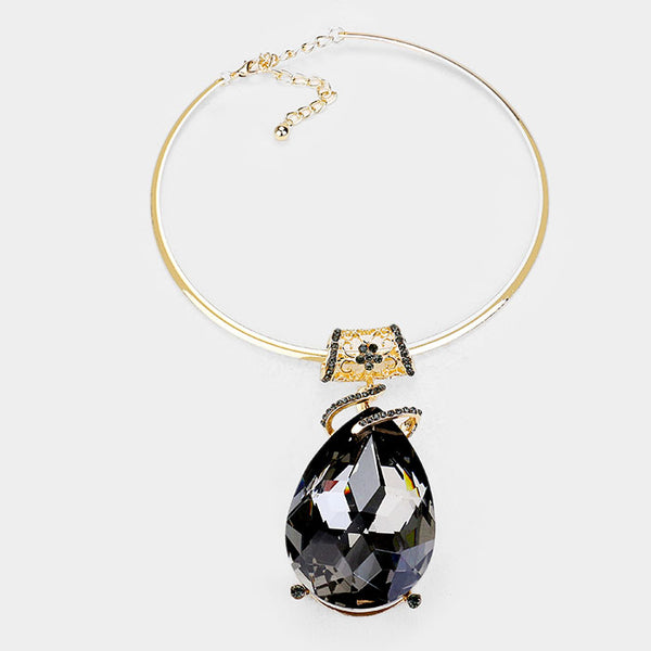 Chunky Black Diamond Glass Crystal Teardrop Choker Necklace Set