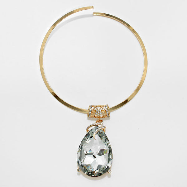 Chunky Diamond Glass Crystal Teardrop Choker Necklace Set