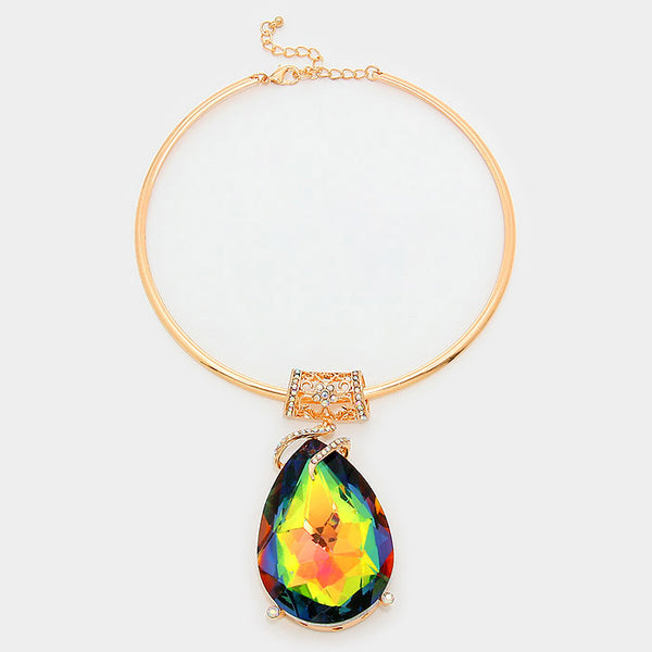 Chunky Vitrail Glass Crystal Teardrop Choker Necklace Set