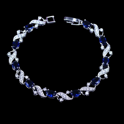 Sterling Silver Blue Sapphire Cubic Zirconia Bracelet