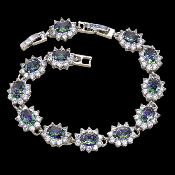 Sterling Silver Mystic Topaz Floral Cubic Zirconia Bracelet