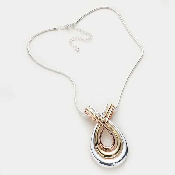 Silver Gold Twisted Teardrop Pendant Necklace Set