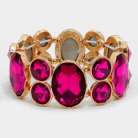 Chunky Fuchsia Crystal Stretchable Statement Bracelet - Bedazzled By Jeanelle