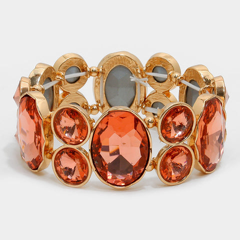 Chunky Peach Crystal Stretchable Statement Bracelet - Bedazzled By Jeanelle