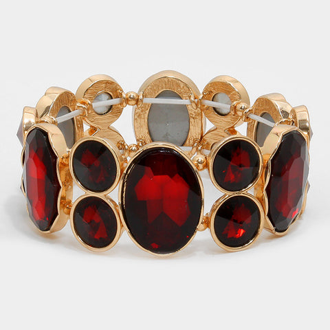 Chunky Ruby Red Crystal Stretchable Statement Bracelet - Bedazzled By Jeanelle