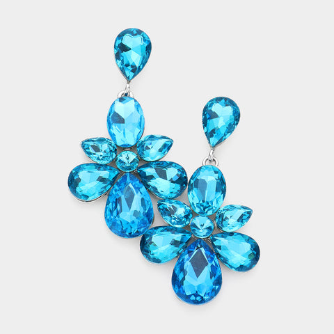 Formal Aqua Crystal Chandelier Earrings