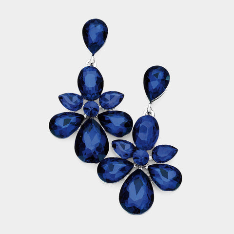Formal Navy Blue Crystal Chandelier Earrings