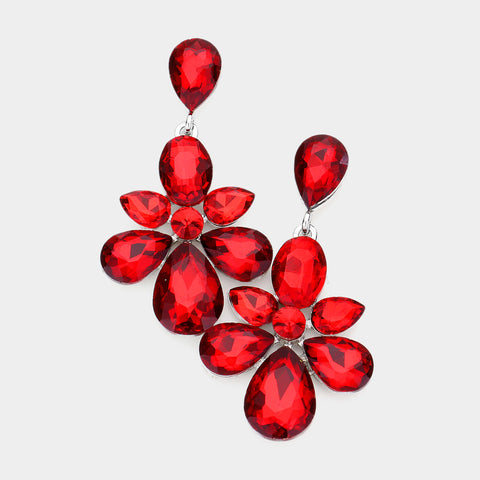 Formal Ruby Red Crystal Chandelier Earrings