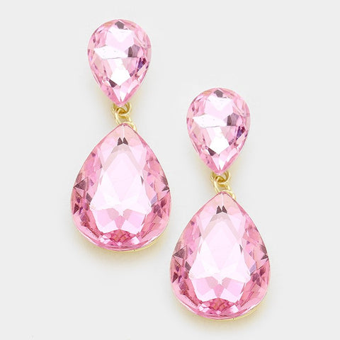 Formal Pink Crystal Teardrop Evening Earrings