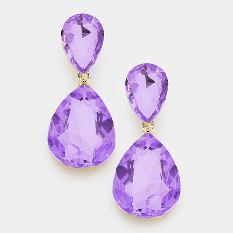 Formal Purple Glass Crystal Teardrop Evening Earrings