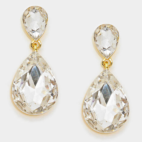 Formal Clear Crystal Double-Teardrop Dangle Earrings - Bedazzled By Jeanelle