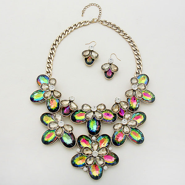 Vitrail Crystal Floral Statement Necklace Set