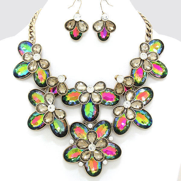 Vitrail Crystal Floral Statement Necklace Set
