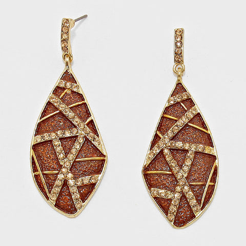 Accented Chocolate Crystal Leaf Drop Earrings - Bedazzled By Jeanelle