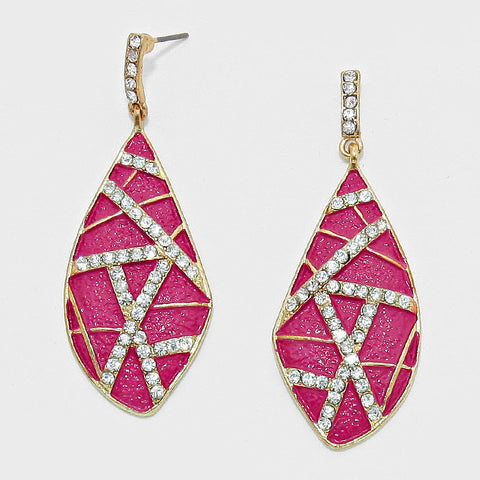 Accented Magenta Crystal Leaf Drop Earrings - Bedazzled By Jeanelle