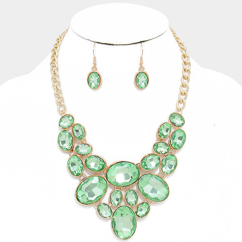 Mint Green Oval Crystal Rhinestone Bib Necklace Set - Bedazzled By Jeanelle