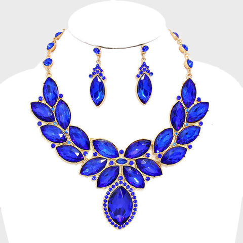 Sapphire Crystal Rhinestone Royalty Evening Statement Necklace Set - Bedazzled By Jeanelle