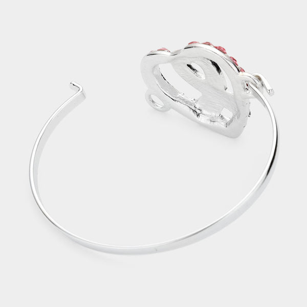 Pink Ribbon Awareness Heart Rhinestone Bracelet