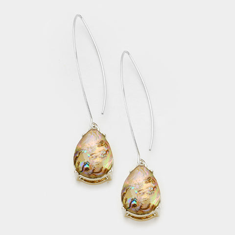 Abalone Glass Crystal Teardrop Dangle Earrings