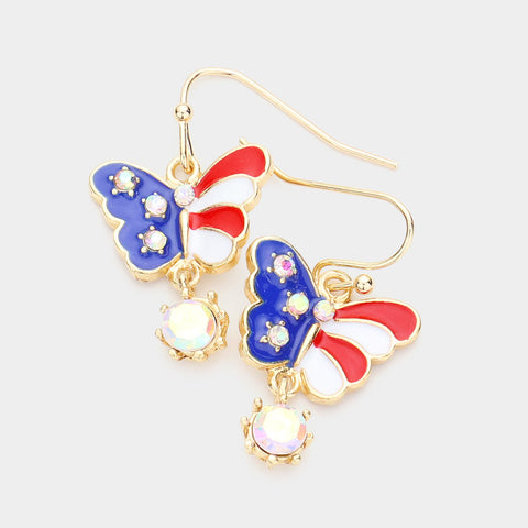 American Flag Butterfly Dangle Earrings