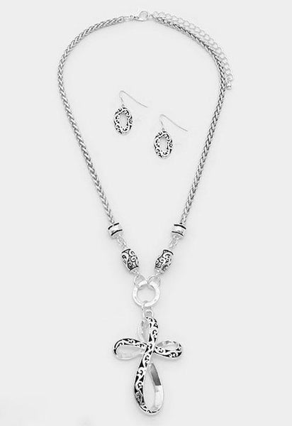 Filigree Cross Necklace Set - Bedazzled By Jeanelle - 2