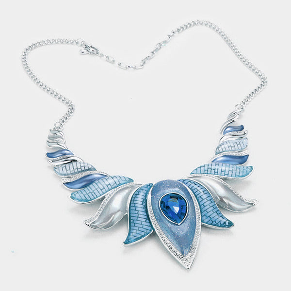 Blue Epoxy Lotus Necklace Set