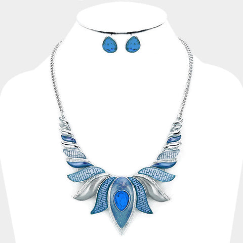 Blue Epoxy Lotus Necklace Set