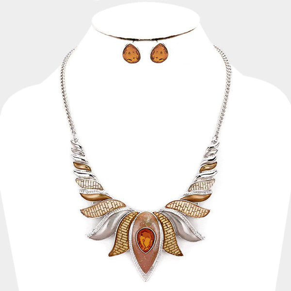 Brown Epoxy Lotus Necklace Set