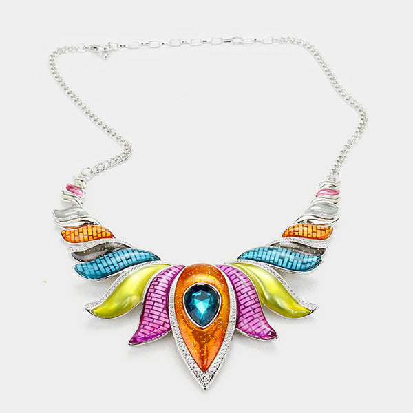 Multi-Color Epoxy Lotus Necklace Set