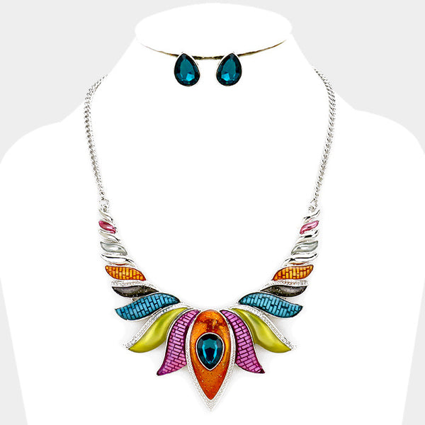 Multi-Color Epoxy Lotus Necklace Set