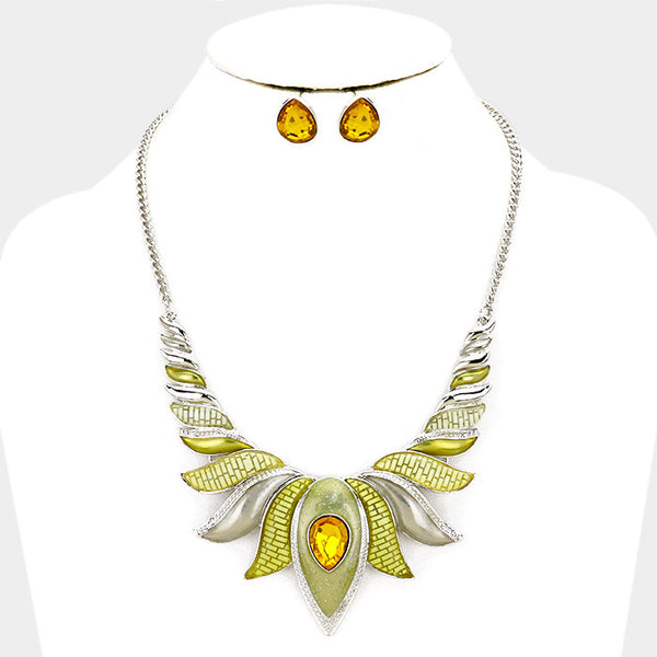 Yellow Epoxy Lotus Necklace Set