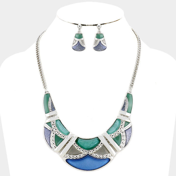 Blue-Green Epoxy Crescent Necklace Set