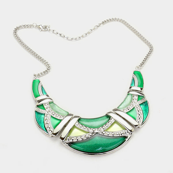 Green Epoxy Crescent Necklace Set