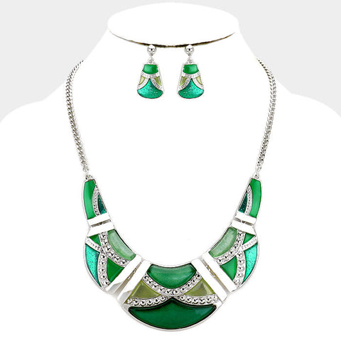 Green Epoxy Crescent Necklace Set