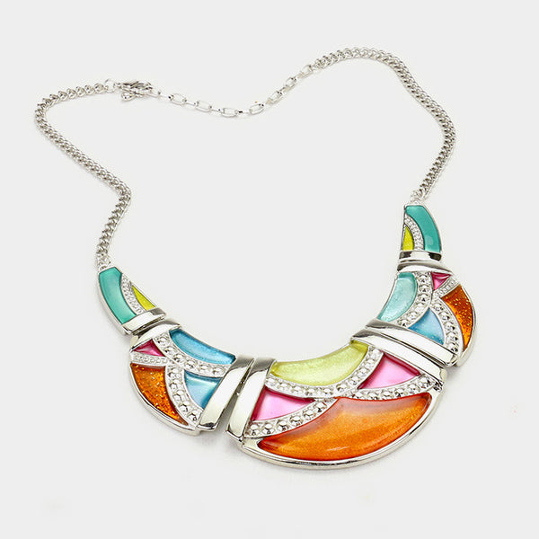Multi-Color Epoxy Crescent Necklace Set