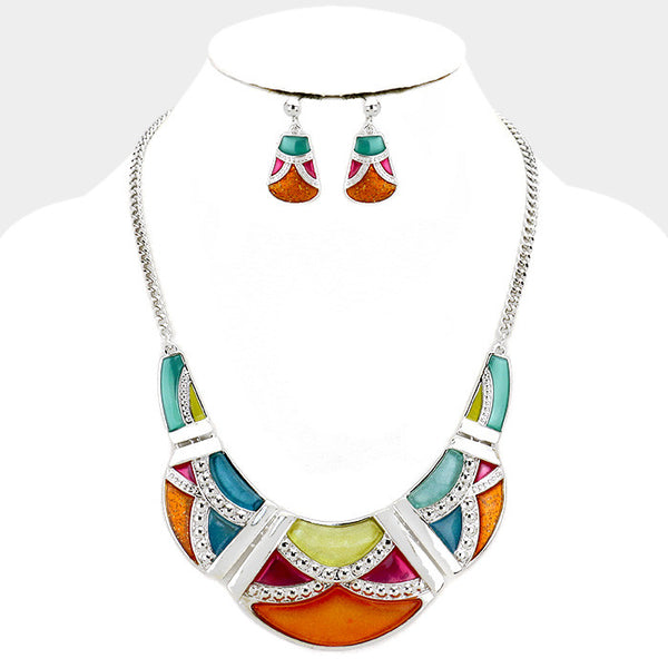 Multi-Color Epoxy Crescent Necklace Set