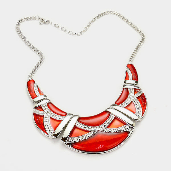 Red Epoxy Crescent Necklace Set