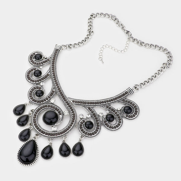 Black Natural Stone Statement Necklace Set