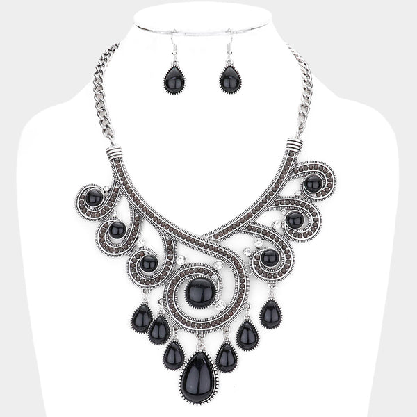 Black Natural Stone Statement Necklace Set
