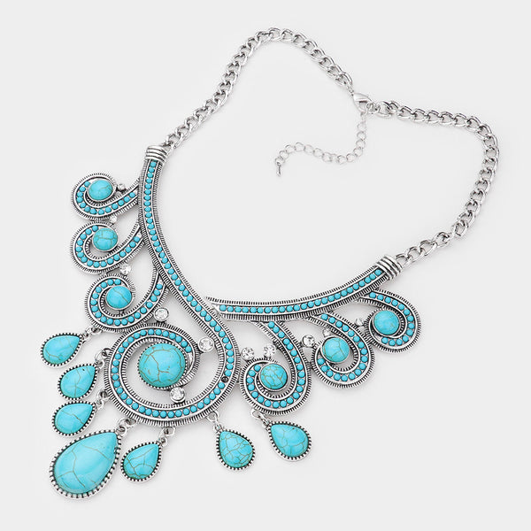 Turquoise Natural Stone Statement Necklace Set